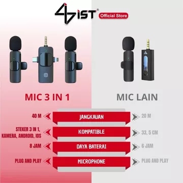 IST 3 IN 1 Mic Wireless Clip On 2 Microphone Wireless Clip On Noise Reduction Mikrofon Konten