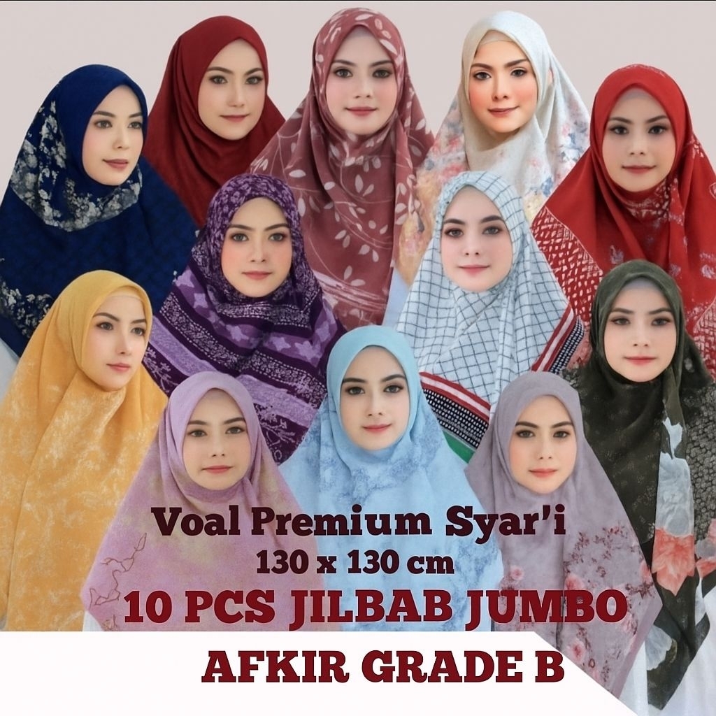 10 PCS JILBAB SEGIEMPAT HIJAB JUMBO SYARI AFKIR DEFFECT GRADE B