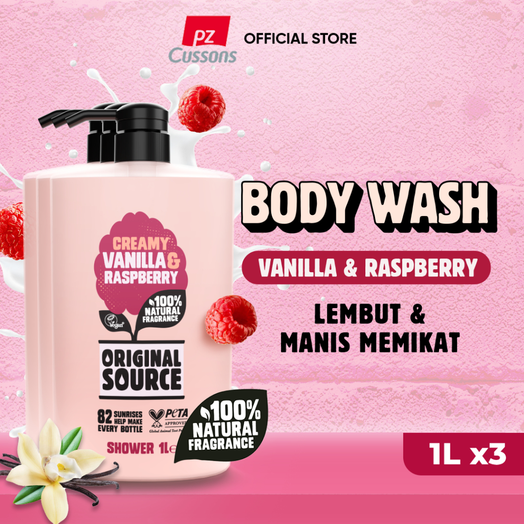 Jual Original Source Body Wash Vanilla & Raspberry 1 Liter X3 ...