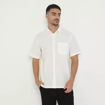 Men Clo Kemeja Pria Basic Polos Lengan Pendek Katun Linen 1090