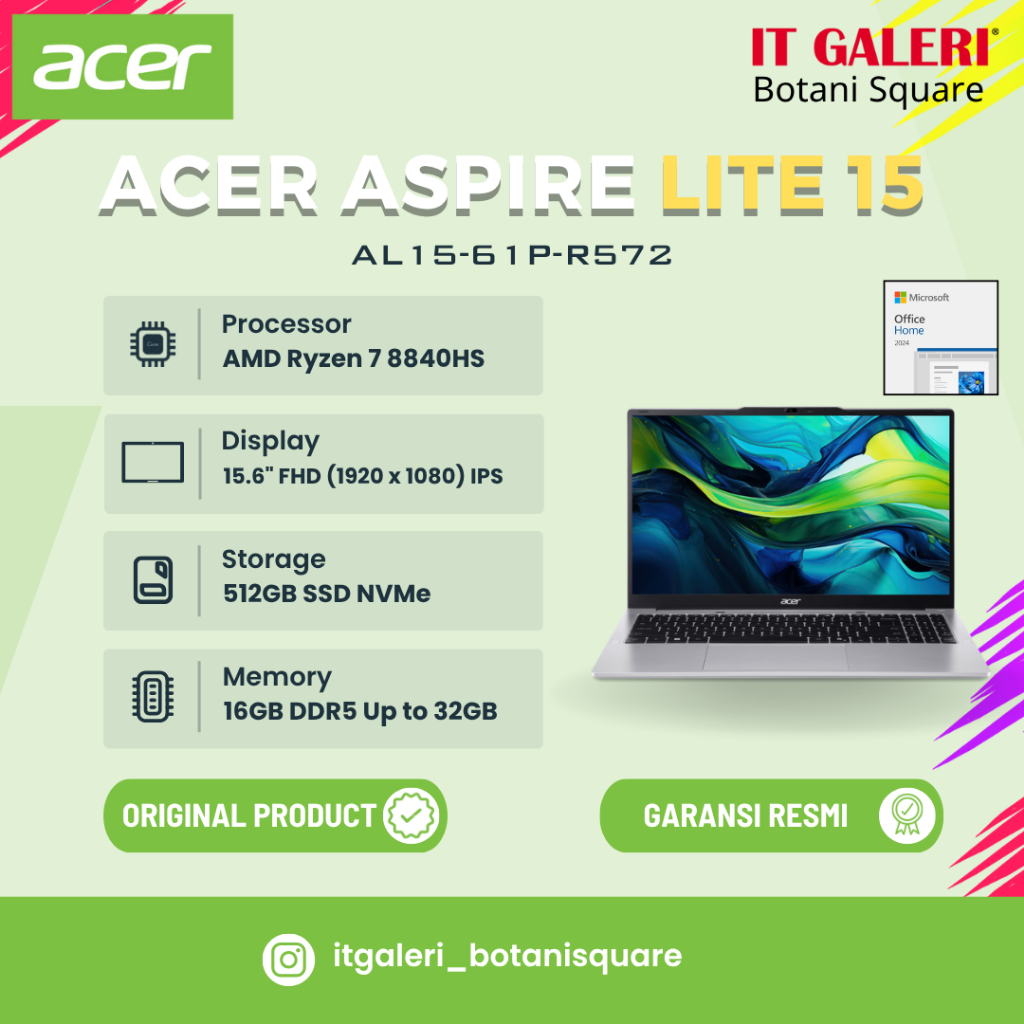 Jual ACER ASPIRE LITE AL15-61P-R572 NX.D1RSN.003 R7-8840H/16GB/512GB/15 ...