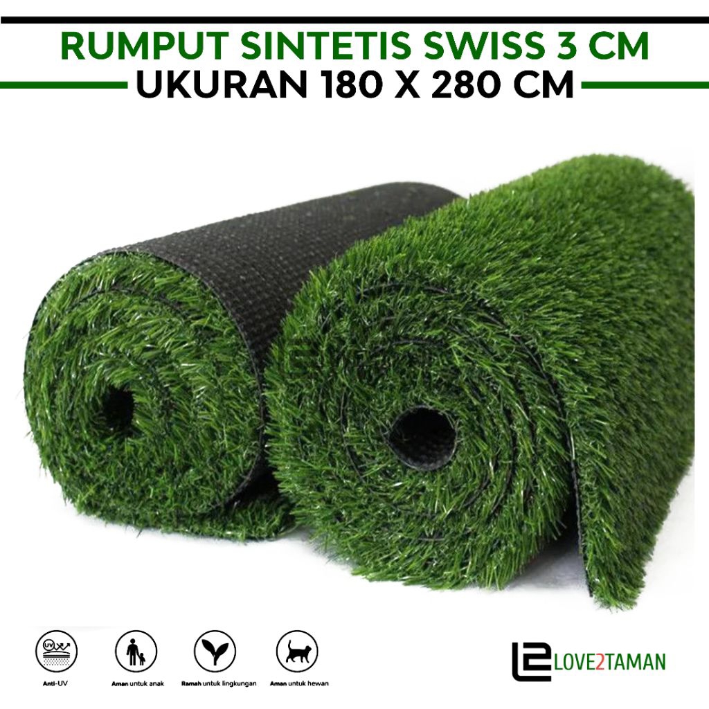 Jual RUMPUT SINTETIS TIPE SWISS 3 CM UKURAN 180 X 280 CM | Shopee Indonesia