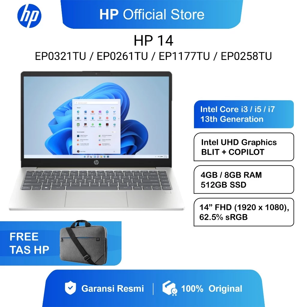 Laptop HP 14 Intel Core i3-i5-i7 Gen13 UHD 8GB RAM 512GB Laptop HP 14 Intel Core i3 i5 i7 Gen13 UHD 8GB RAM 512GB