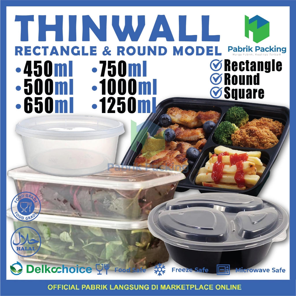 Jual Thinwall Rectangle & Round Food Container Box Premium Delkochoice ...