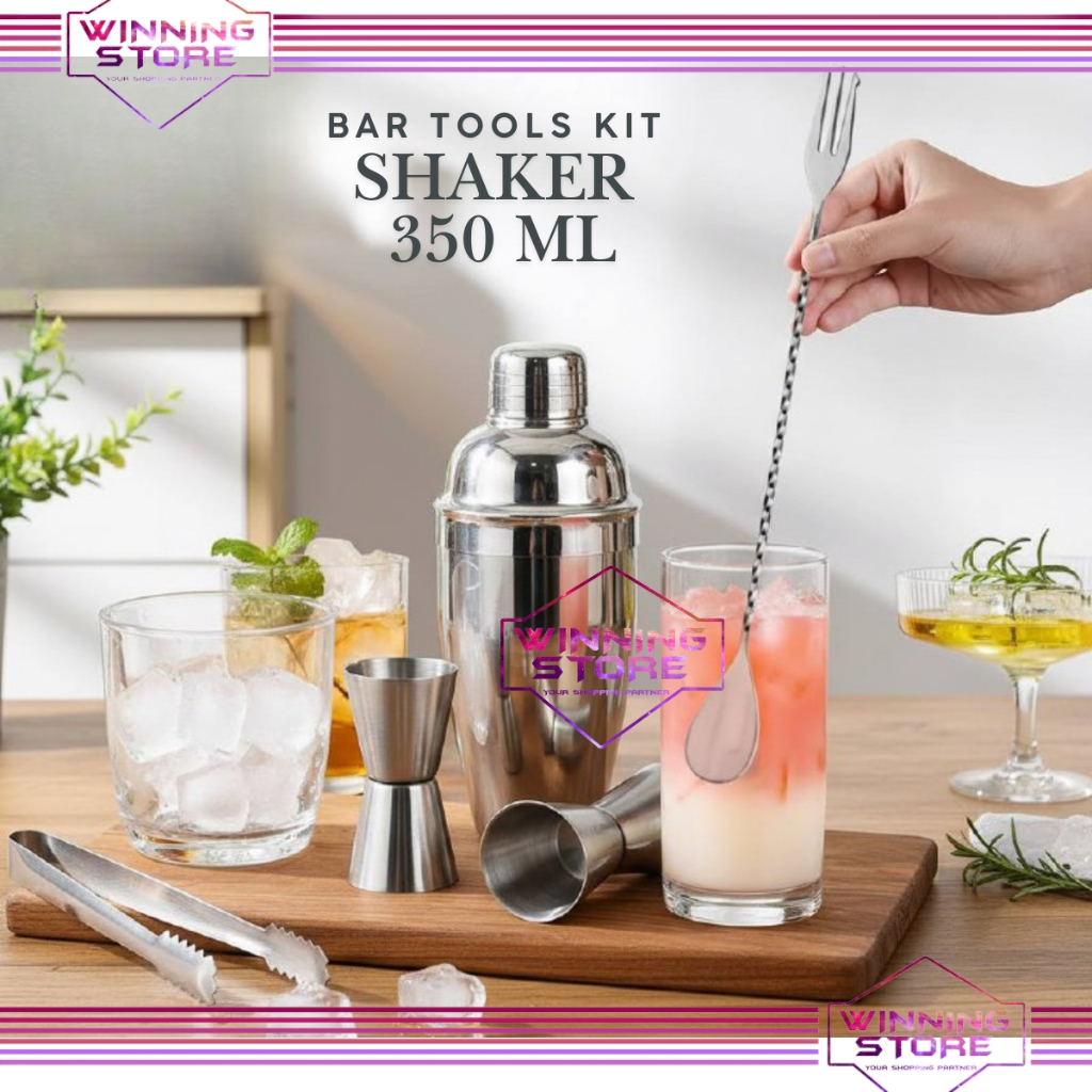 Jual Botol Kocok Minuman Bartender Shaker 350ml Paket Lengkap Jigger ...