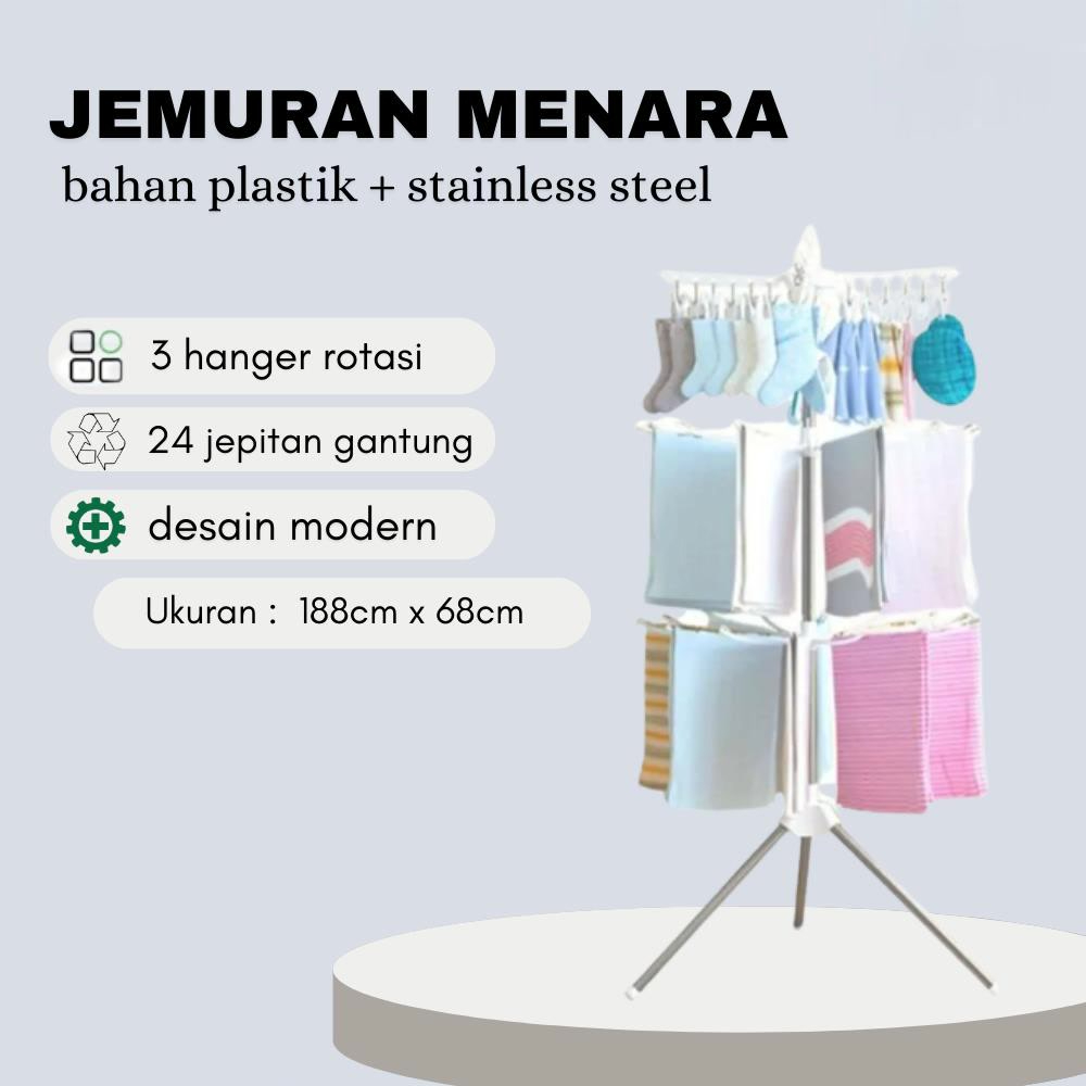 Jual [CS] Rak Jemuran Menara Lipat 3 Tingkat Susun Baju Bayi Stainless ...