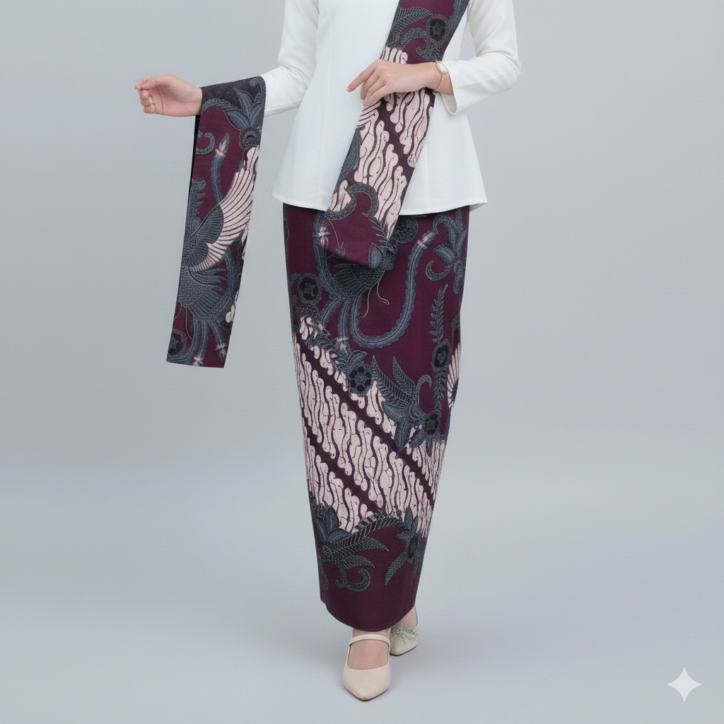 Jual RBS Batik - Rok Batik Set Selendang Wanita Burgundy Bawahan Kebaya ...