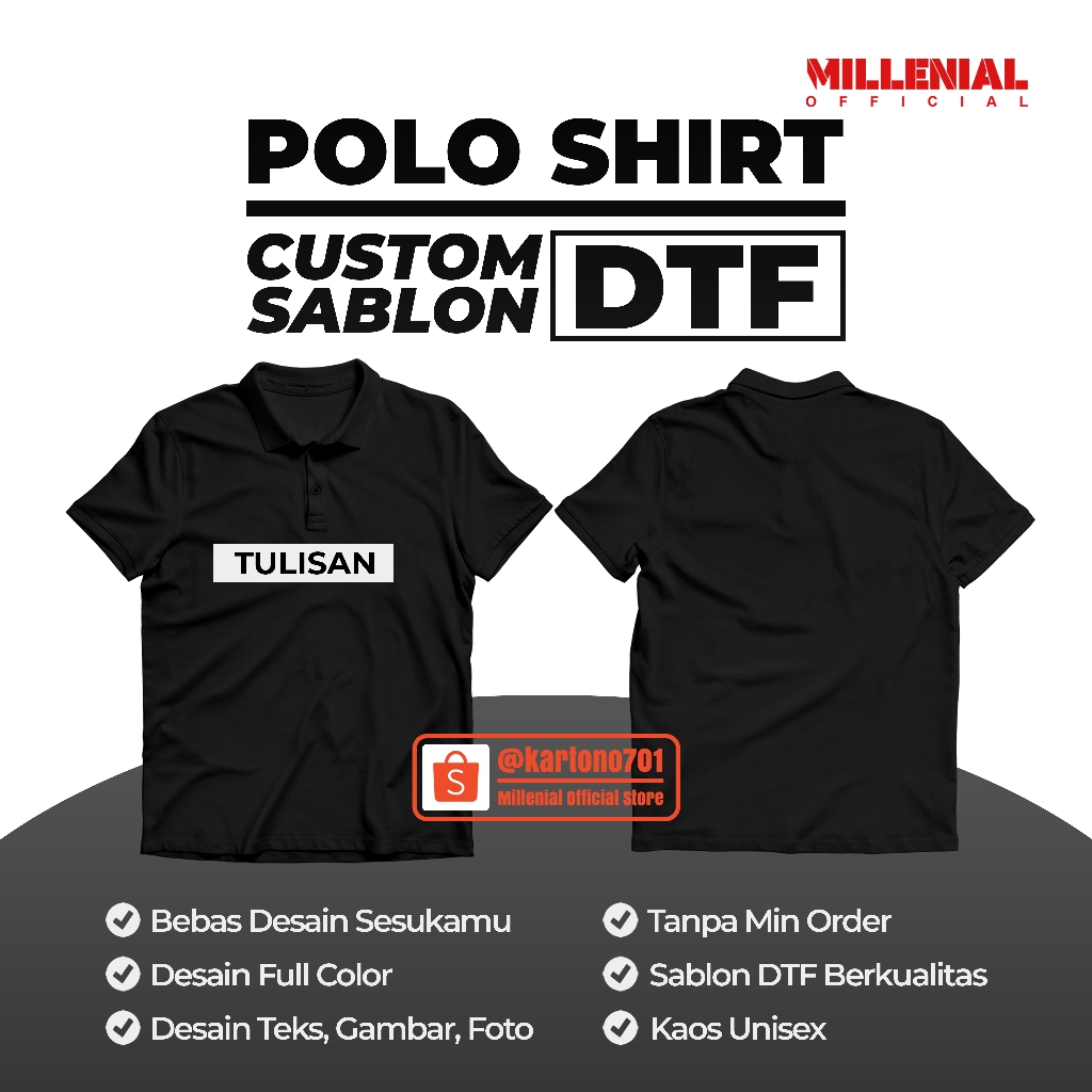 Jual CUSTOM SABLON DTF TULISAN / POLO KERAH | Shopee Indonesia
