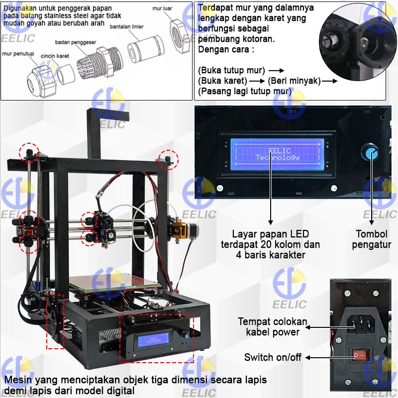 Jual EELIC TDP-BES01 Mesin CNC 3D Printer Prusa I3 Power 240 Watt 220V ...