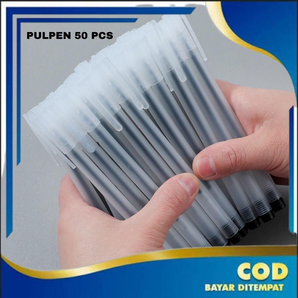 Jual Pena Set 50 Pcs Pulpen Gel Hitam 0.5mm Pulpen Runcing Transparan ...