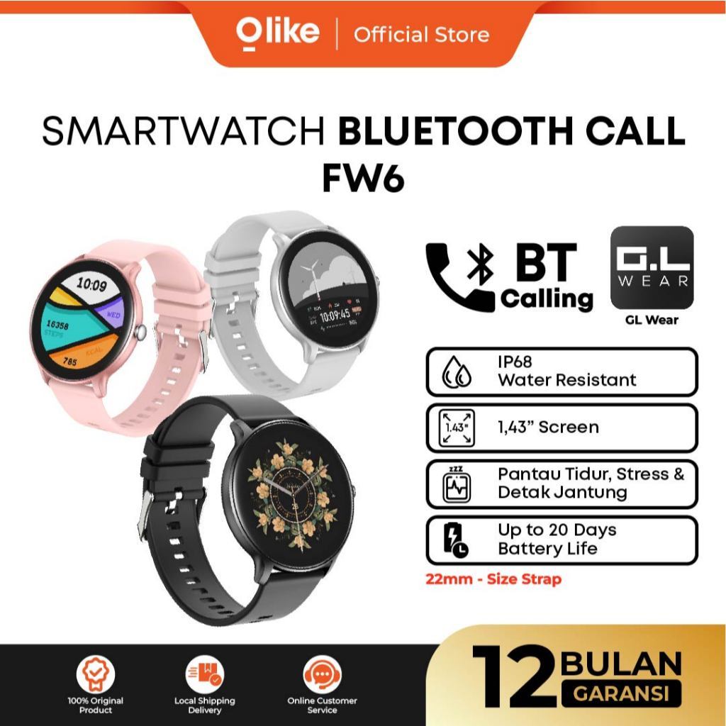 Olike Smartwatch Jam Tangan FW6 Smart Watch Tahan AIr IP68 Call  Display Healty Management 20 Day Battery