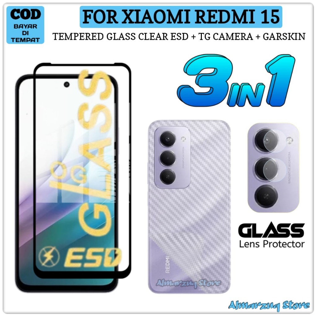 Jual Paket 3in1 Tempered Glass Xiaomi Redmi 15 Anti Gores Kaca Full ...