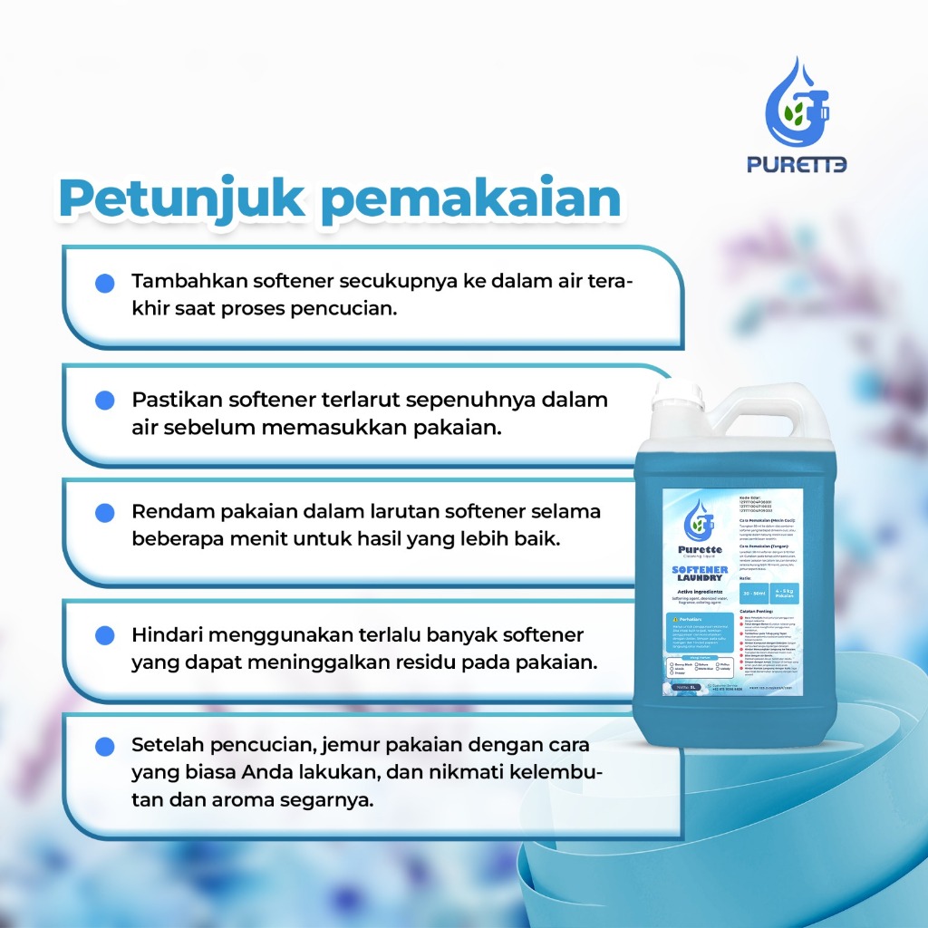 Jual SOFTENER Pewangi Pelembut Pakaian Laundry PREMIUM PURETTE 5L ...