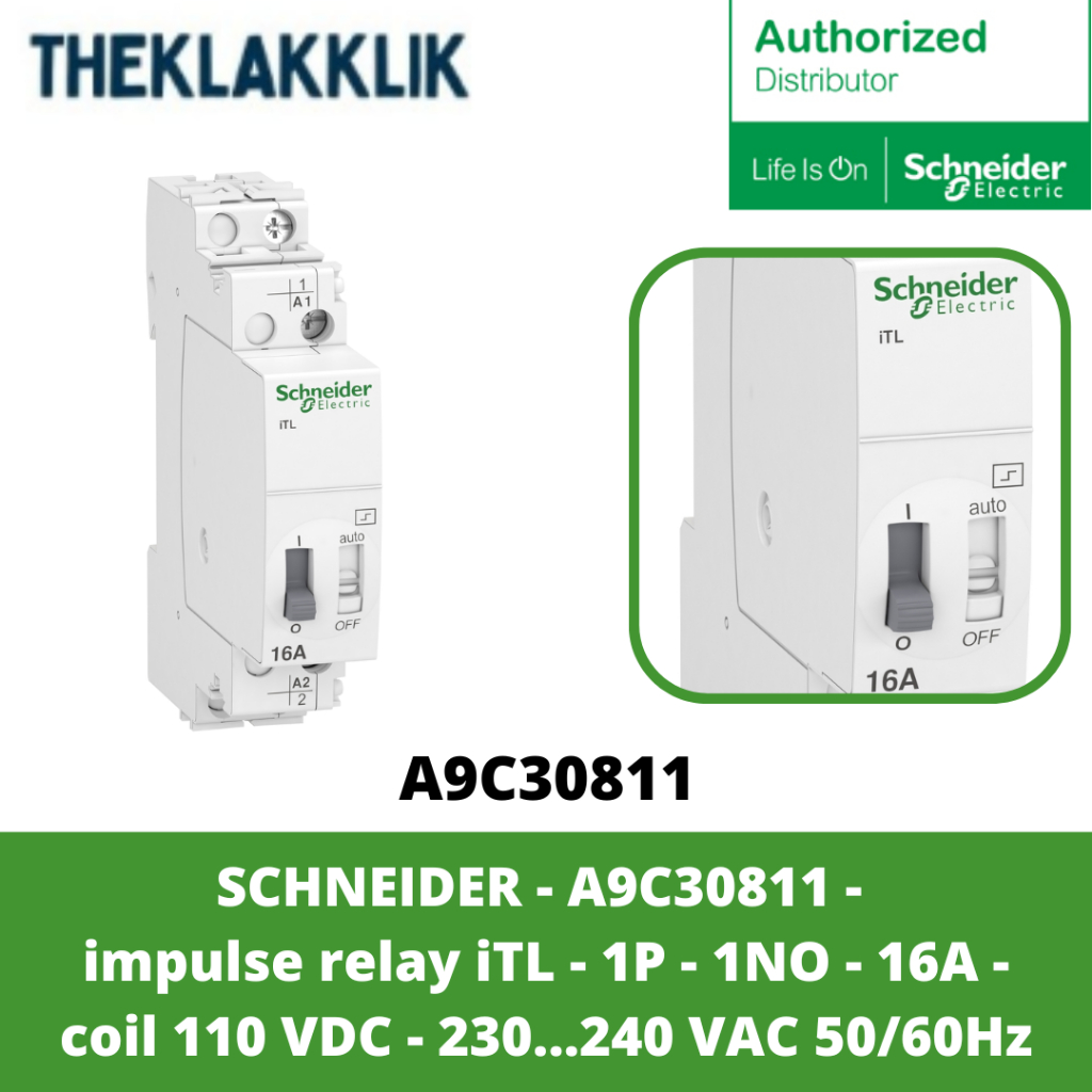 Jual SCHNEIDER - A9C30811 - impulse relay iTL - 1P - 1NO - 16A - coil ...