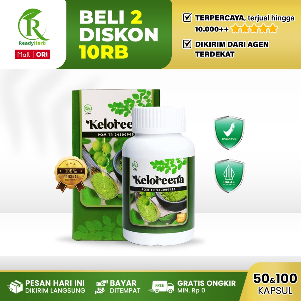 KELOREENA ASLI 100% - Kapsul  Ekstra Daun Kelor / Moringa Oleifera Obat Kolesterol Hipertensi Lemak Darah Syaraf Kejepit Asam Urat