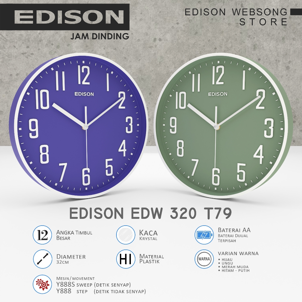 Jual Jam Dinding Edison Sweep ES 320 T79 Timbul Diameter 320mm 32cm ...