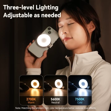 TELESIN Lampu Halo Magnetic Selfie Ring Light Tri Color Rechargeable S5 BGD 01 Silver