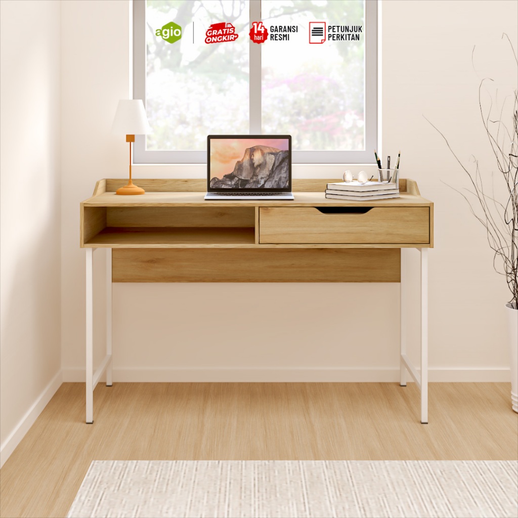 Jual OGGI Meja Belajar Motif Kayu / Meja Kerja Serbaguna Dengan Laci ...