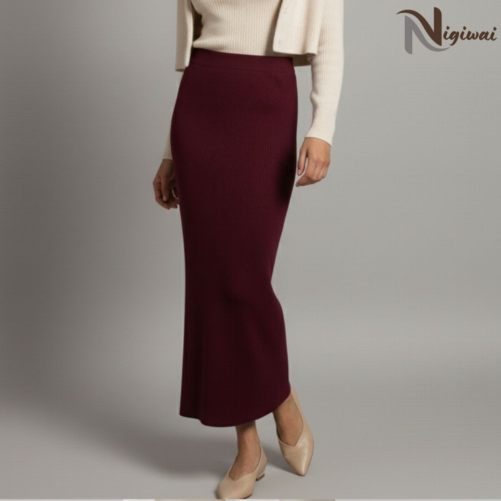 Jual Rok Rajut Rib Panjang Premium Slim Fit Elegan Rib Knit Cotton ...