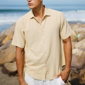 BEACHWELL Kemeja Pria Linen Katun Polos Premium Lengan Pendek Canggu Series All Varian