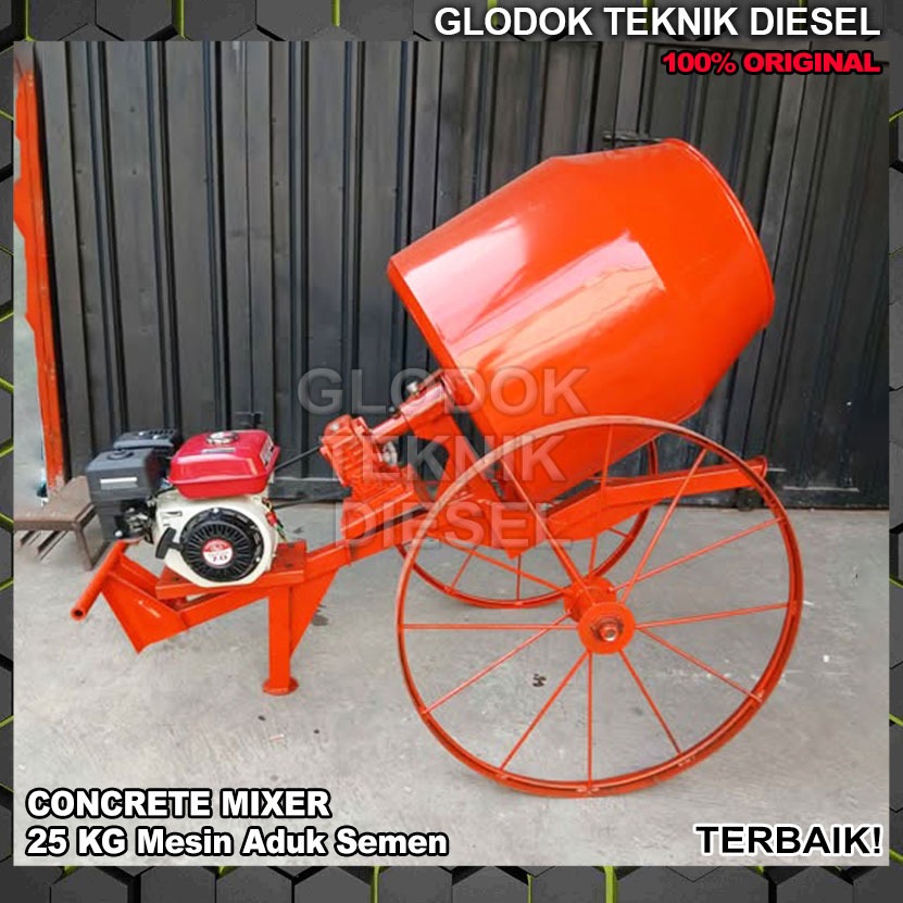 Jual Mesin Molen Aduk Cor Semen 25 KG + Penggerak Bensin 6.5 HP Mini ...