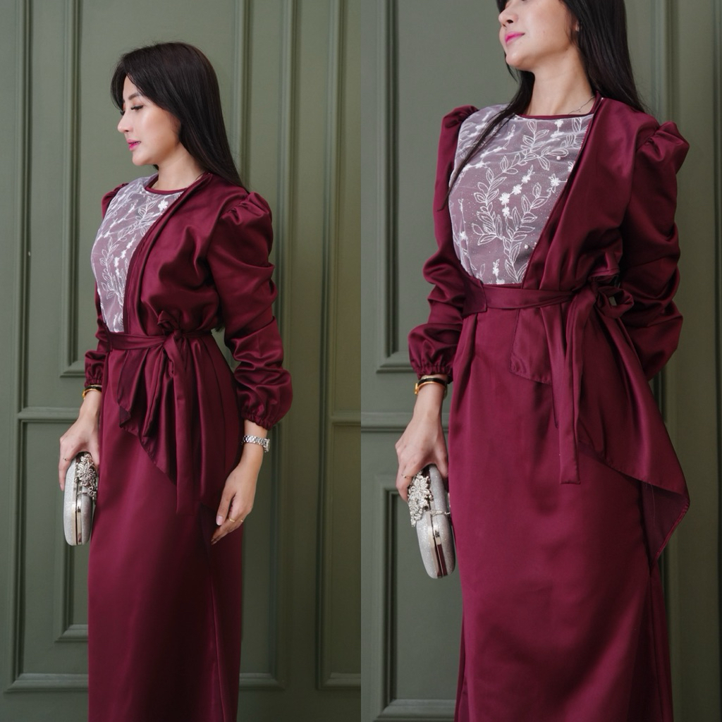 Jual Ghaniyah Dress by Landzie Bahan Satin Roberto Cavali Mix Brukat ...