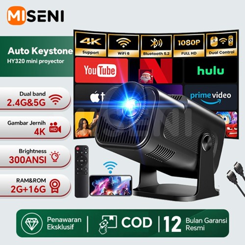 MISENI HY320 Mini Smart Proyektor Android 13.0 4k full hd 2G RAM+16G ROM Dual Ba