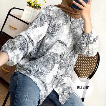 Kemeja Rayon Motif Lengan Panjang Kemeja Wanita Rayon Motif Atasan Kemeja Wanita Blouse Motif