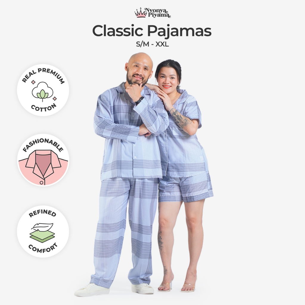 Jual Nyonya Piyama Classic Pajamas Katun for Couple - Sion Blue ...