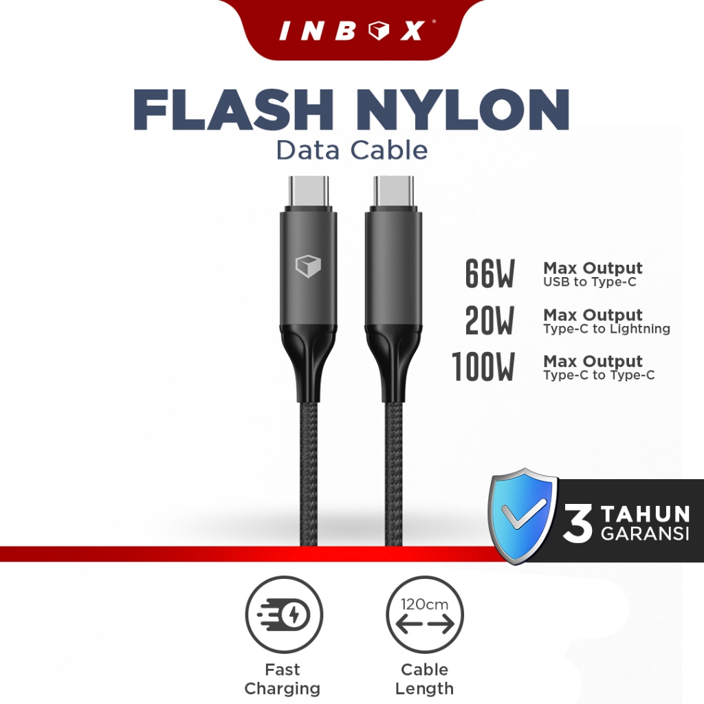 Jual Inbox Flash Nylon 100W Kabel Data Super Fast Charging Cable Type-C ...