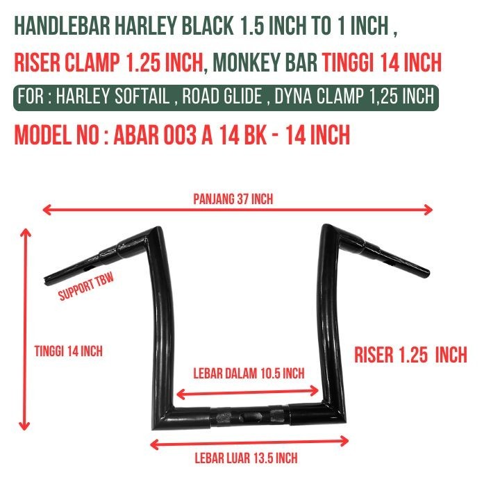 Jual HANDLEBAR HARLEY BLACK 1.5 inch to 1 inch RISER CLAMP 1.25 INCH ...