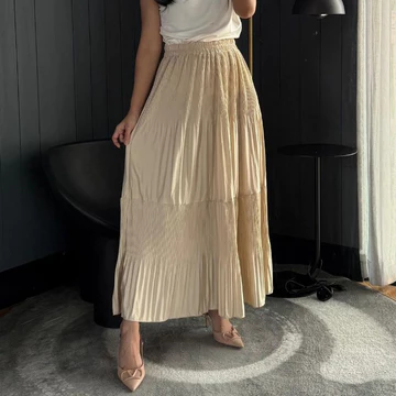 Rok Susun Plisket 2 Tingkat Premium Bawahan Wanita Maxi Rok Pesta Panjang Kantoran Pleated 2
