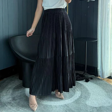 Rok Susun Plisket 2 Tingkat Premium Bawahan Wanita Maxi Rok Pesta Panjang Kantoran Pleated 2