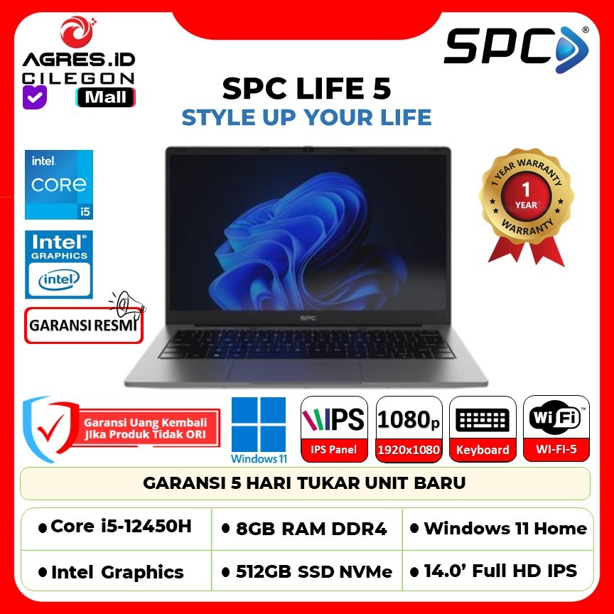 Jual SPC Life 5 Intel Core i5-12450H 8GB SSD 512GB 14' FHD IPS Windows ...