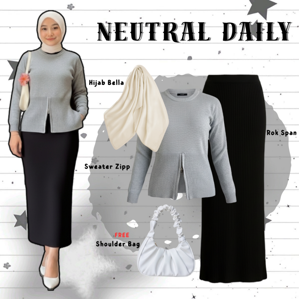 Jual One Set Wanita ( Bella Square + Sweater Zipper + Rok Span ) Ootd ...