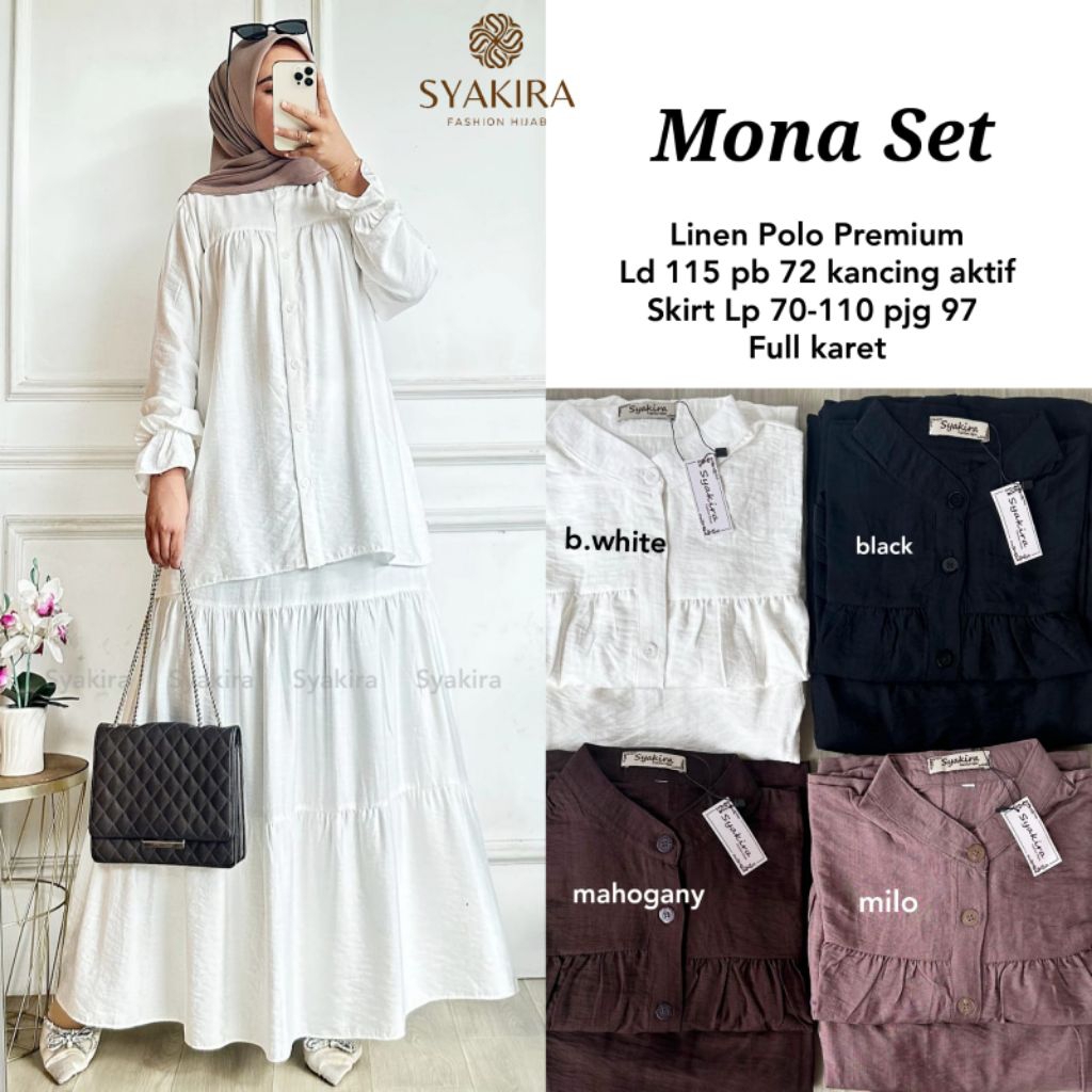 Jual Mona set Syakira oneset rok polos elegan polo linen premium super ...