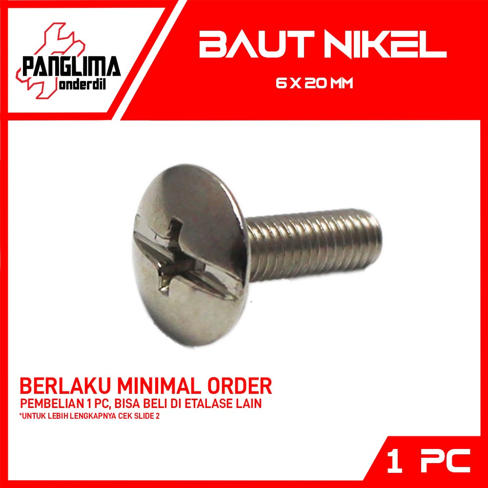 Jual Baut Nekel Body 6x20-M6x20-M 6 x 20-M6 Baud Bodi-Batok Nikel ...