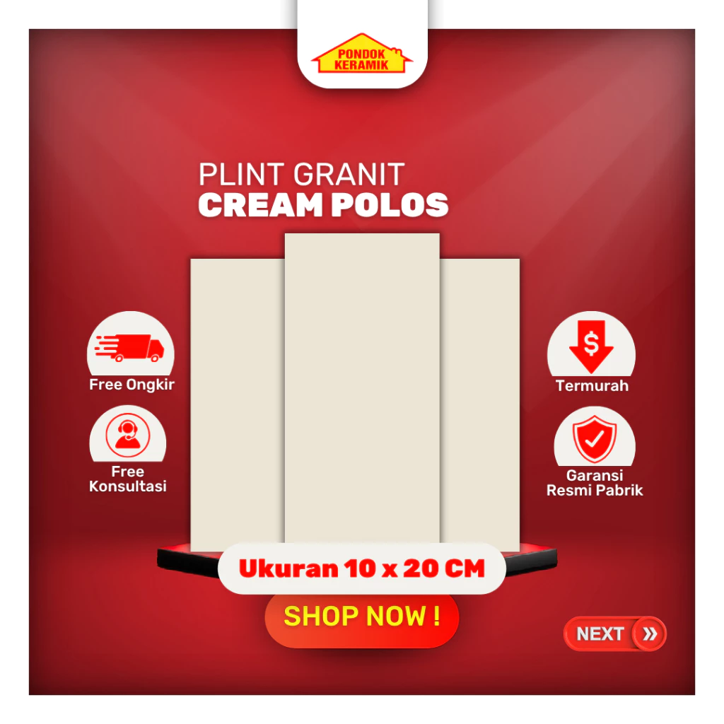 Granit List Plint 10x20 Cream Polos Glossy Kilap