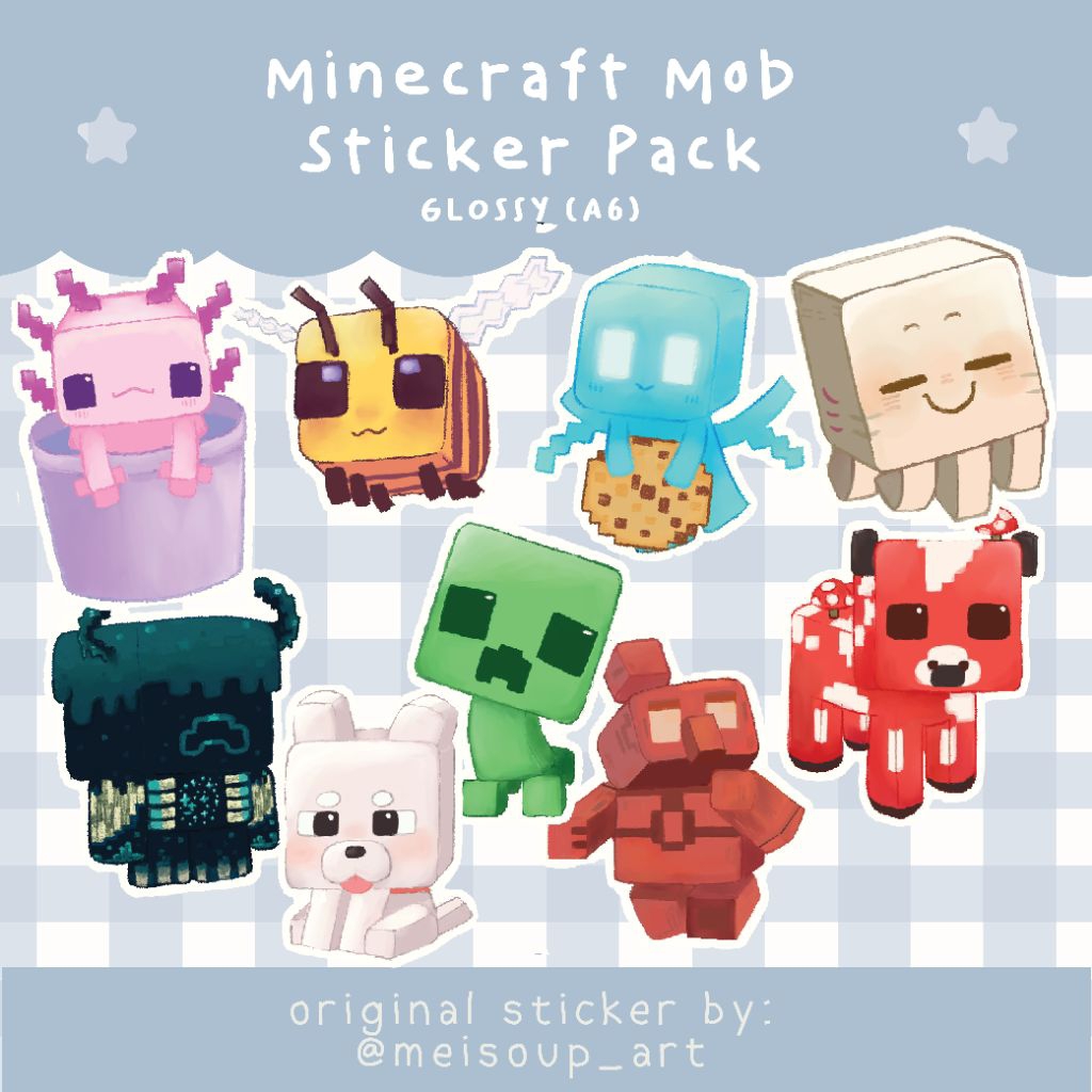 Jual Sticker Minecraft Mob Pack A6 Glossy Laminated by @meisoup_art ...