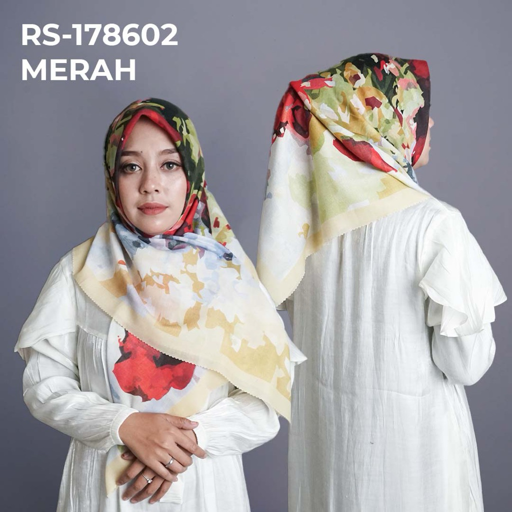 Jual RS-178602 MERAH Hijab Jilbab Dennay Scarves Voal Motif Segi Empat ...