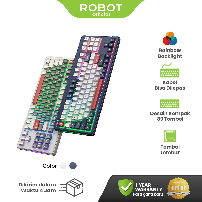 Jual ROBOT Wired Keyboard Kabel Rainbow Backlight Type-C 89 Tombol ...