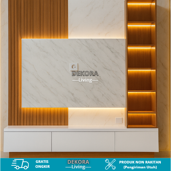 Jual Meja TV Full Backdrop Minimalis Modern Aesthetic Backdrop HPL ...