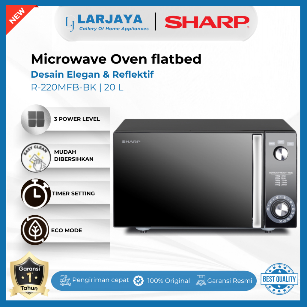 Jual Sharp Microwave Oven R-220MFB-BK 20 Liter Flatbed Desain Elegan 3 ...