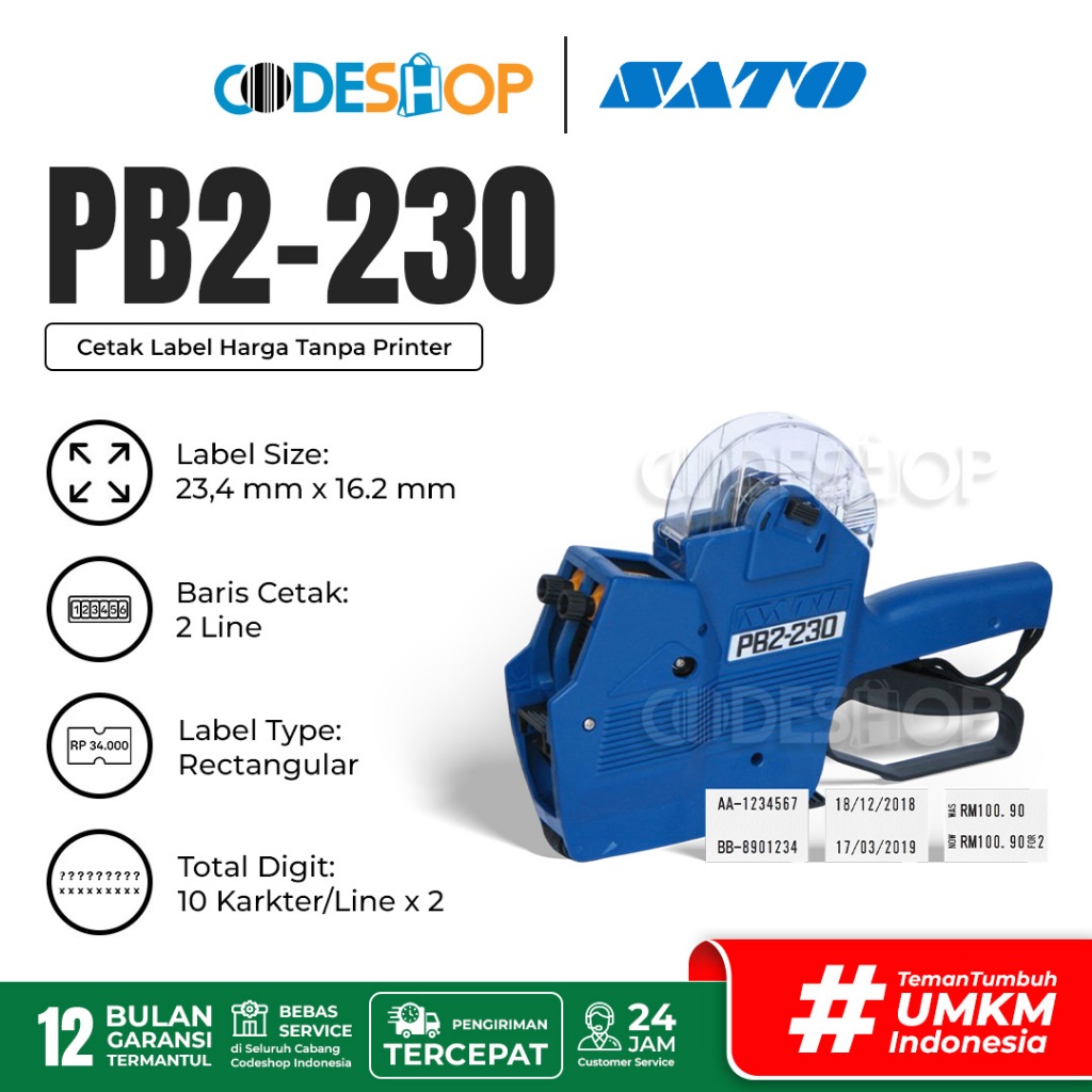 Jual Sato PB2-230 Hand Labeler Mesin Cetak Tembak Harga 2 Line Baris ...