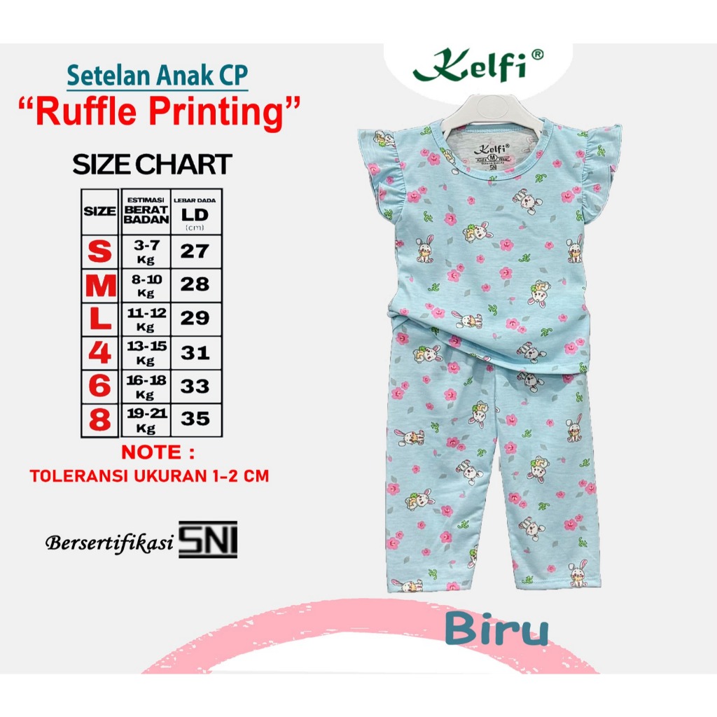 Kelfi Setelan Cp Full Printing / Set Baju Anak Cewek 7/9 1-8 Tahun 