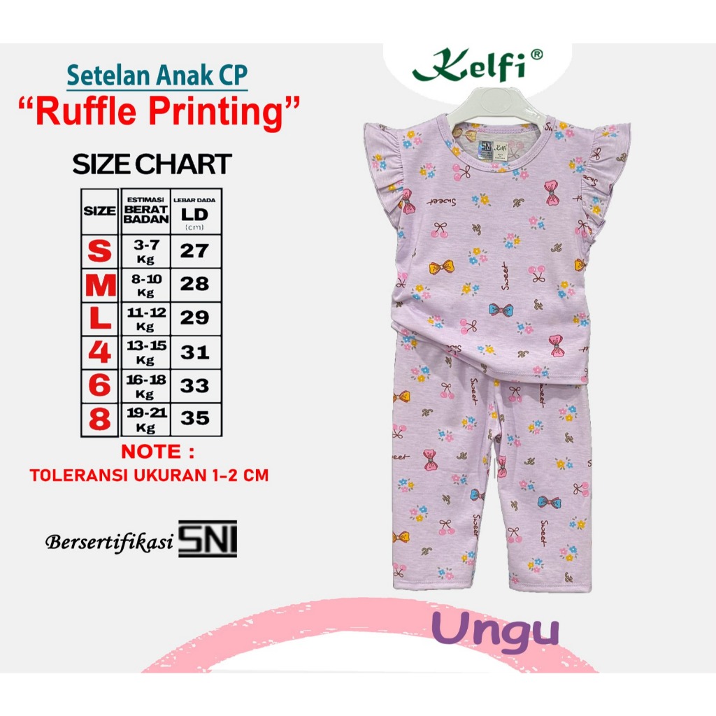 Kelfi Setelan Cp Full Printing / Set Baju Anak Cewek 7/9 1-8 Tahun 