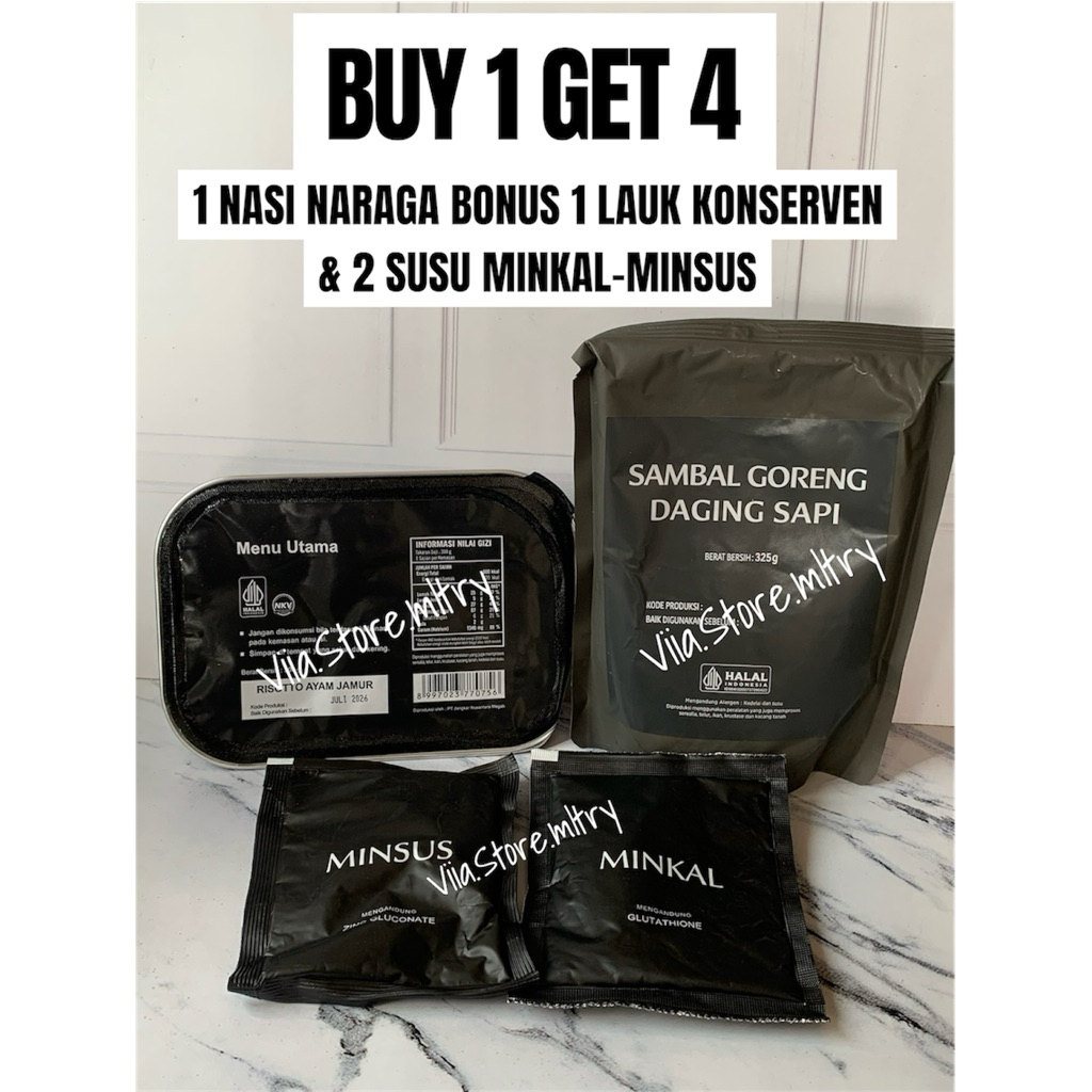 Jual BUY 1 GET 4 PAKET RANSUM TNI ( 1 Nasi Naraga, 1 Lauk Konserven, 2 ...