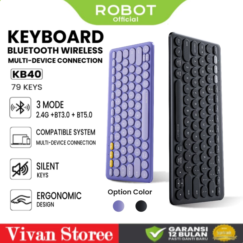 Jual ROBOT Keyboard KB40 Silent Keys Dual Mode Bluetooth Wireless & USB ...