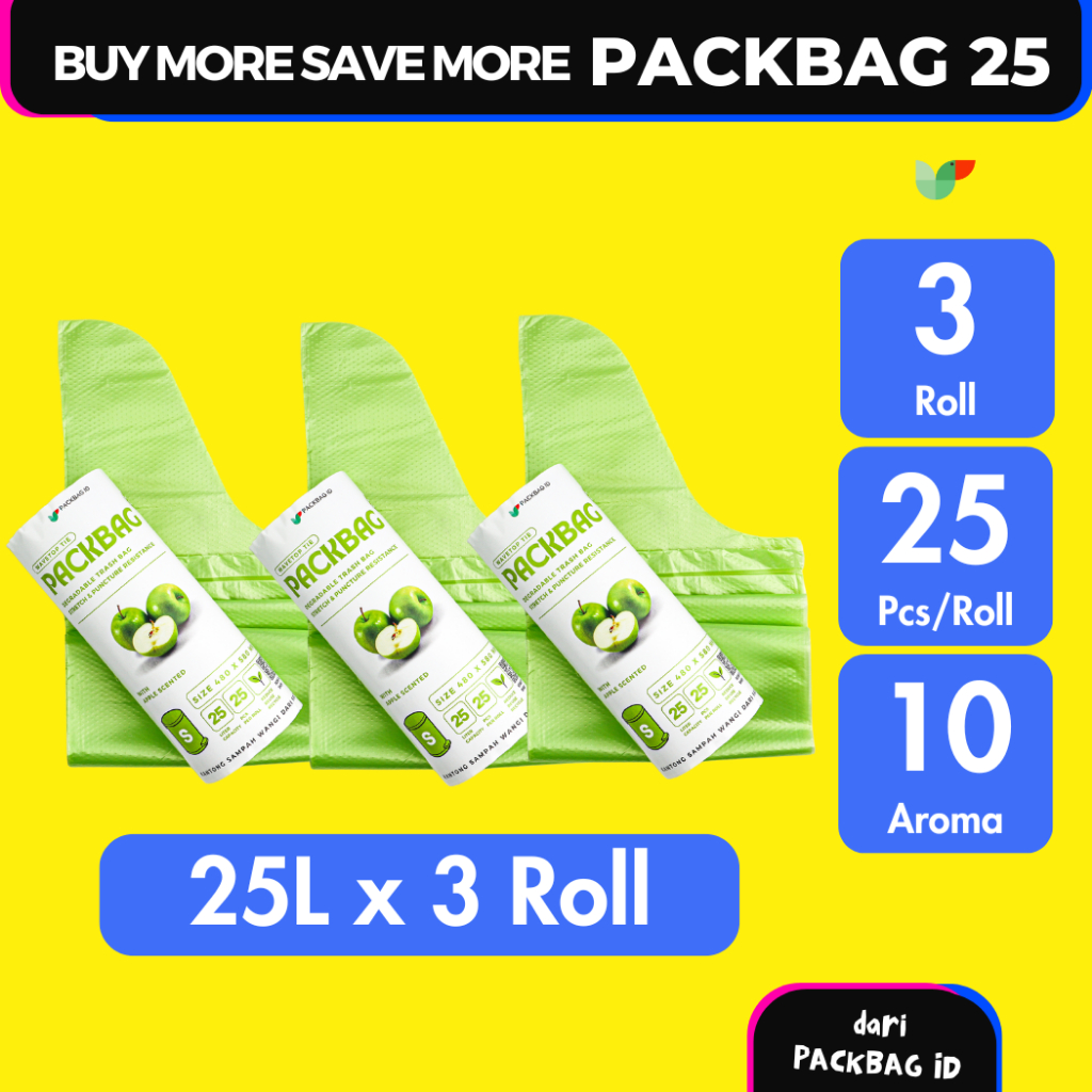 Jual 3 Pack Ukuran 25L PACKBAG ID, Kantong Sampah Wangi Degradable ...
