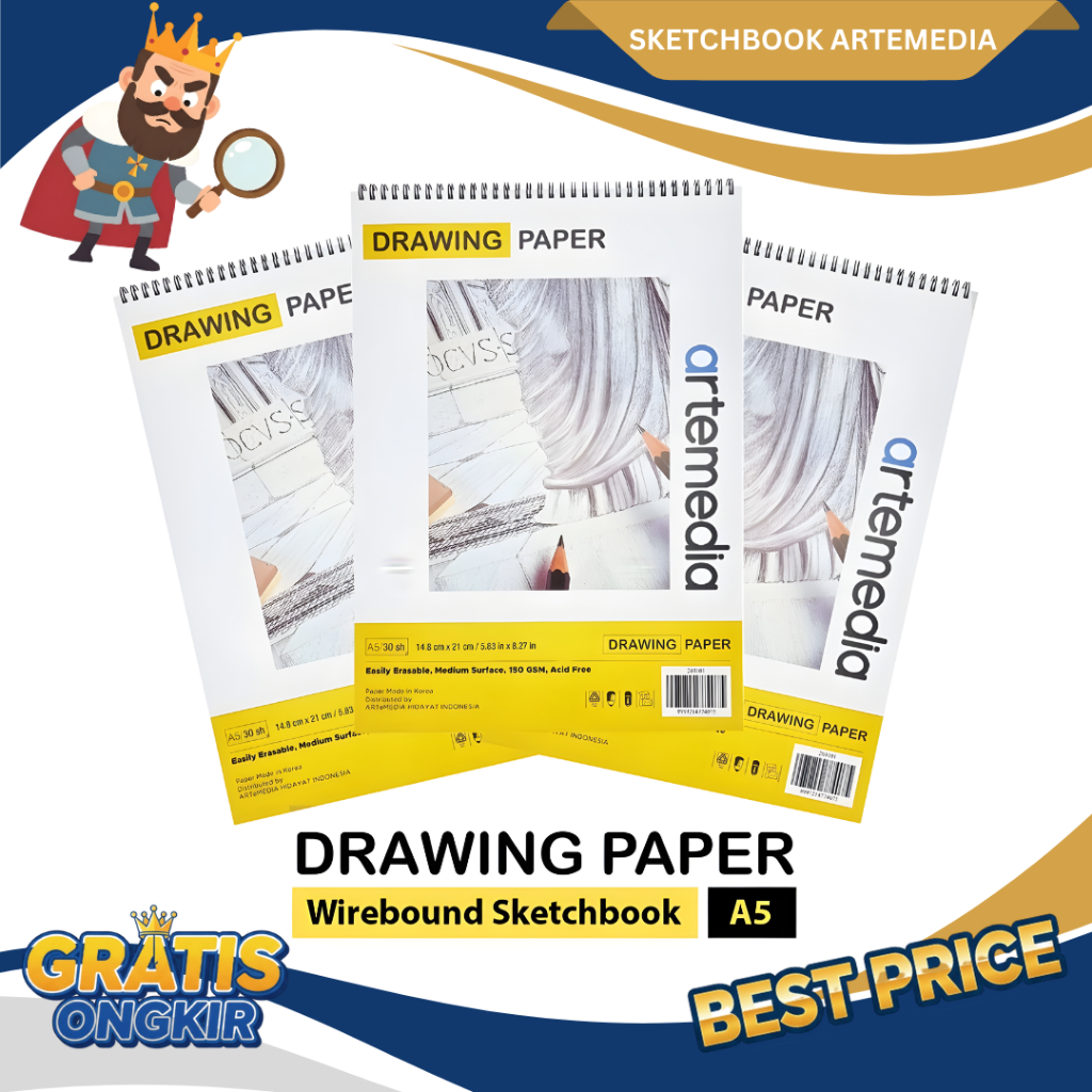 Jual Artemedia Sketchbook Drawing Paper Book A5 Wire Bound 150 Gsm ...